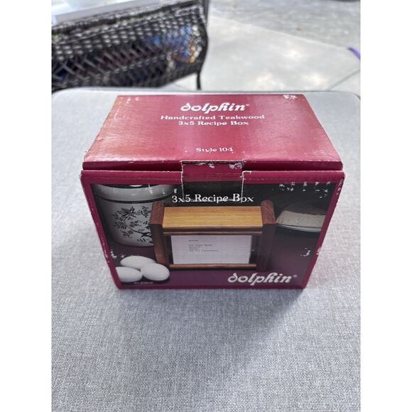 New Vintage Recipe Box Dolphin Teakwood Container Kitchen MCM Kitscy Cottage - Picture 3 of 10